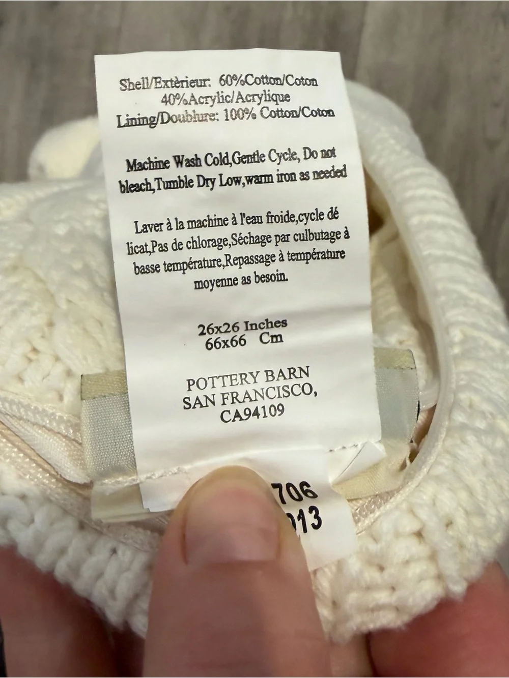 Pottery Barn Chunky Cream Cable Knit Colossal Hand Knit Pillow Cover 26